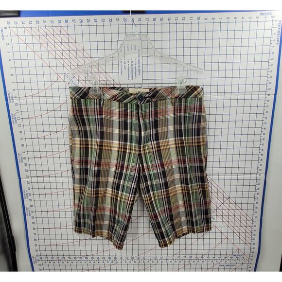 Canterbury of New Zealand Plaid Linen Mens Shorts Brown Green Drawstring Zip - Picture 5 of 14